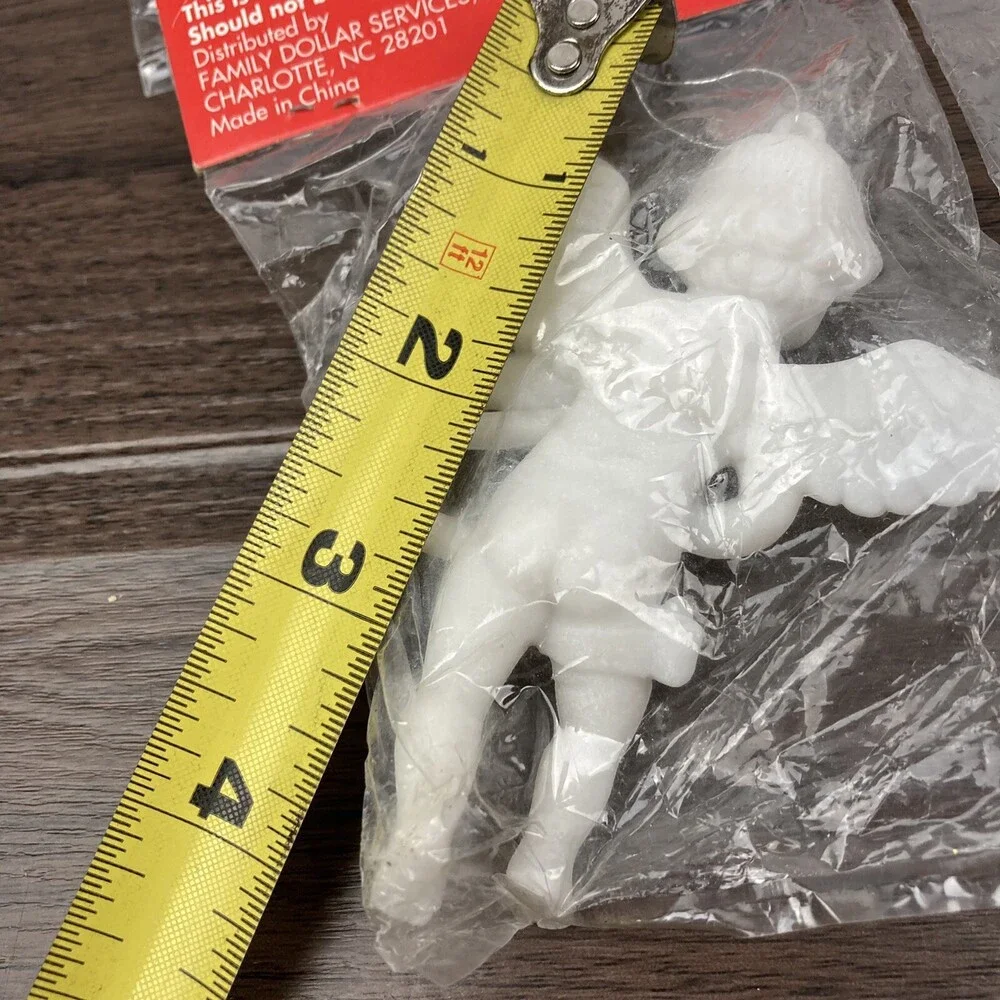 VTG Set 4 Musical Angel Cherub Christmas Ornaments White Plastic Harp Lute Flute